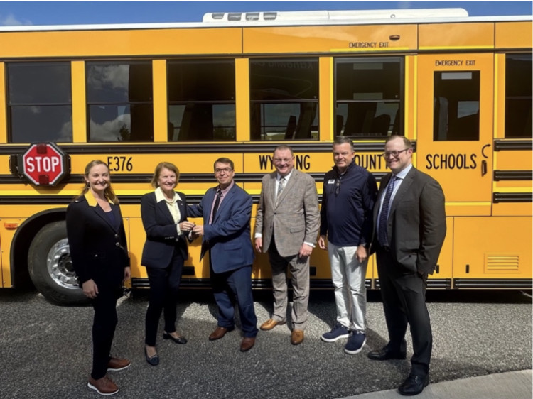 U.S. Senator Shelley Moore Capito presents the keys to a new GreenPower Type D all-electric BEAST school bus.